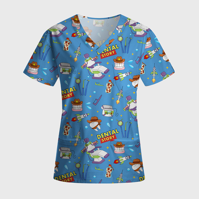 Dental Story All‑Over Print Medical Nurse Antimicrobial Scrubs Sets