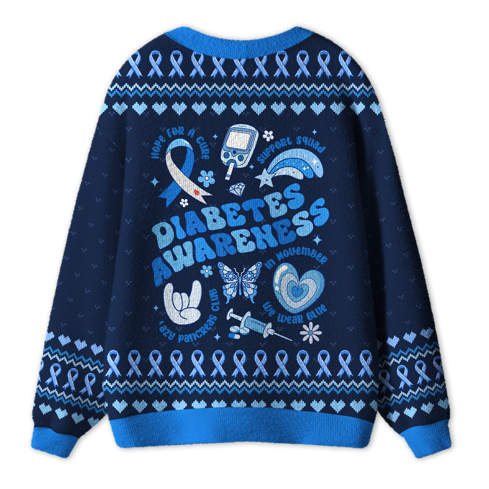 Personalized Blue Hope Diabetes Ugly Cardigan Sweaters