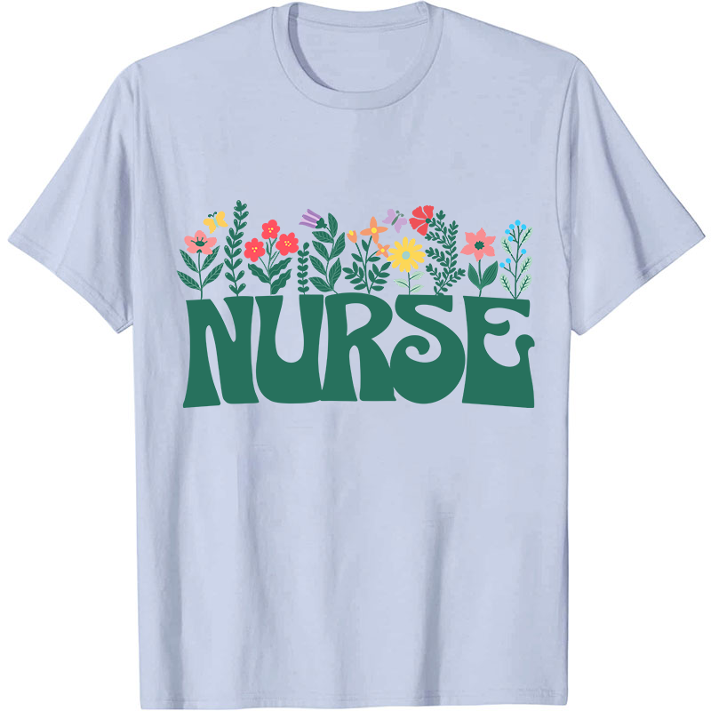 Butterflies And Flowers Nurse T-Shirt