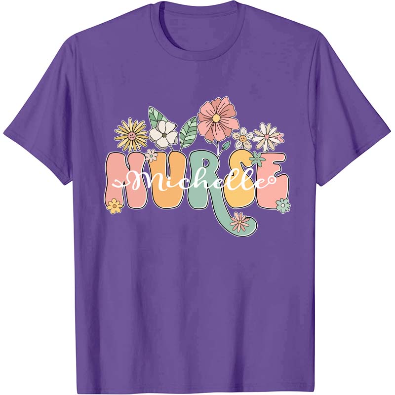 Personalized Name Wildflowers Nurse T-Shirt