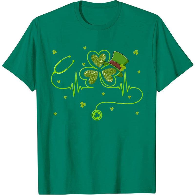 St Patrick's Day Shamrock Stethoscope Nurse T-Shirt