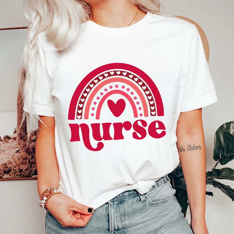 Valentine Rainbow Nurse T-Shirt