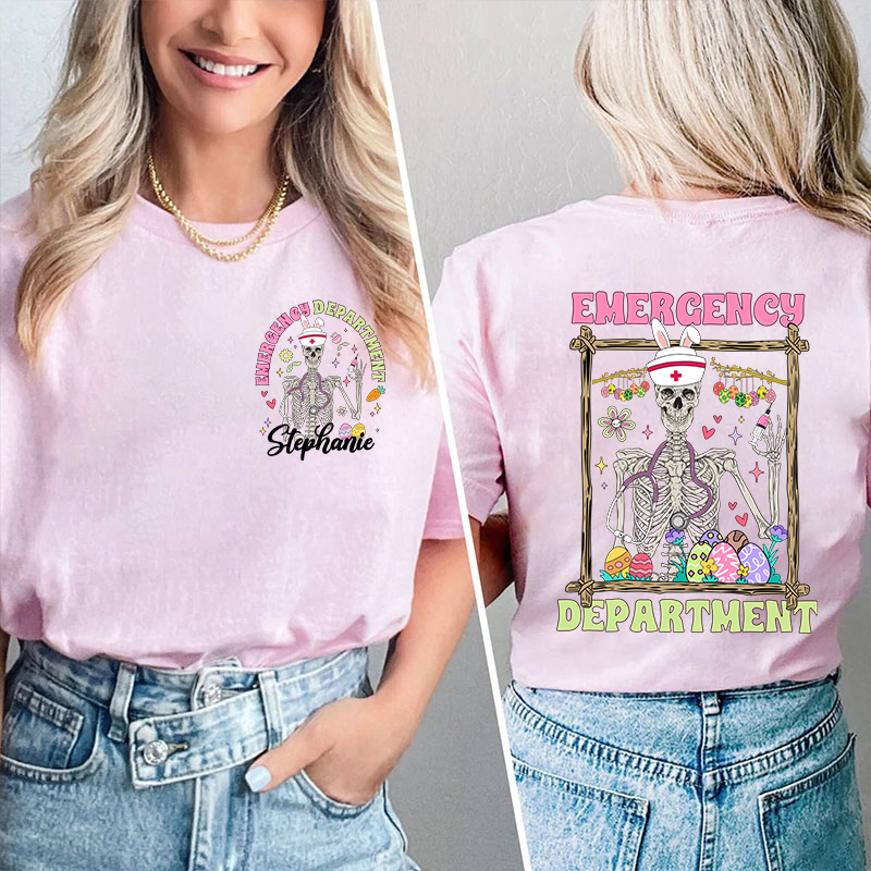 Easter Skeleton Emergency Department Nurse Two Sided T-Shirt