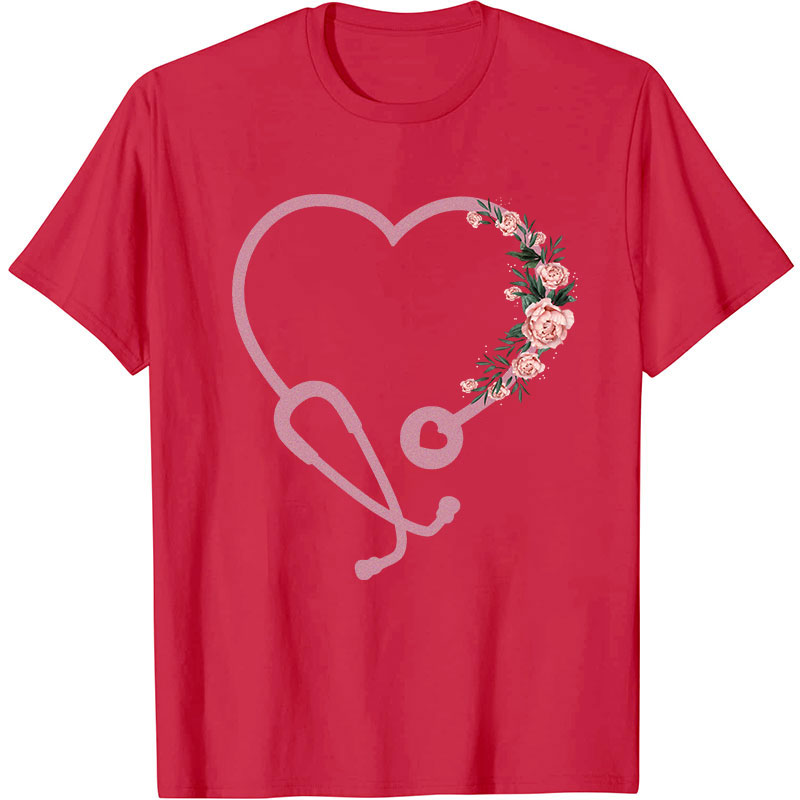 Romantic Rose Stethoscope Nurse T-Shirt