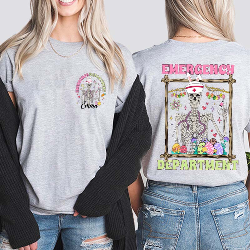 Easter Skeleton Emergency Department Nurse Two Sided T-Shirt