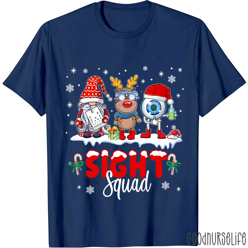 Christmas Sight Squad Gnome Reindeer Eyeball Nurse T-Shirt