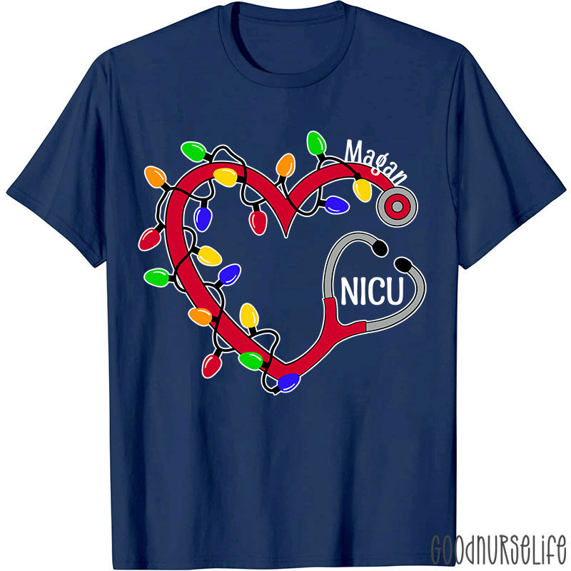 Personalized Christmas Lights Nurse T-Shirt