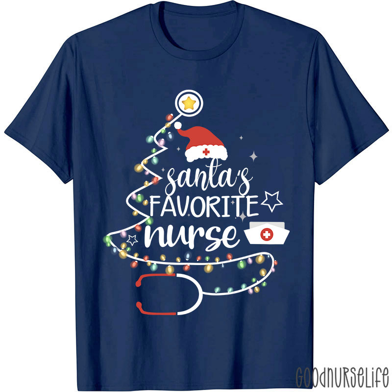 Santa's Favorite Nurse Colored Lights Nurse T-Shirt