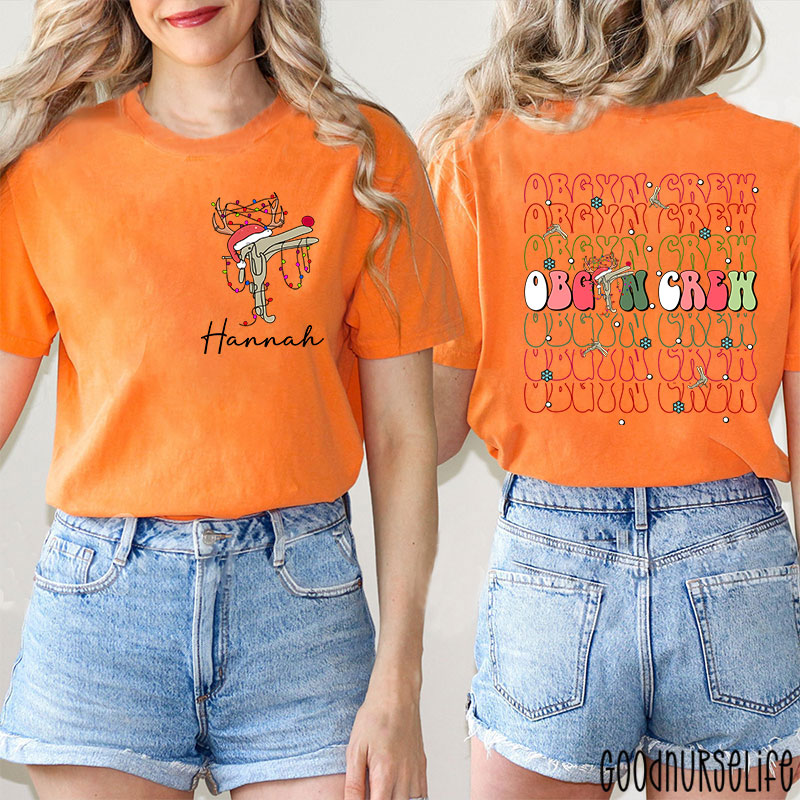 Personalized Christmas Obgyn Crew Nurse Two Sided T-Shirt