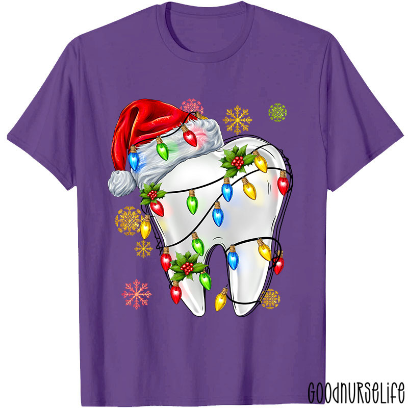 Santa Hat Christmas Lights Dental Nurse T-shirt