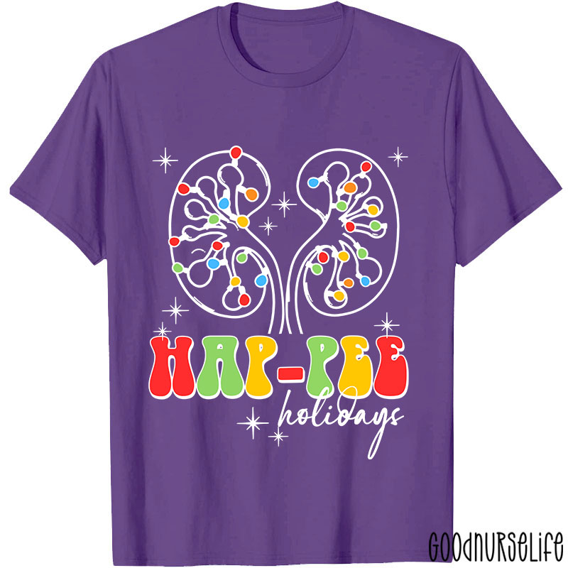 Kidney Christmas Lights Hap Pee Holidays Nurse T-shirt