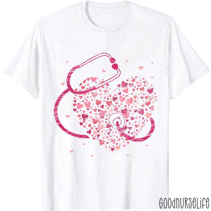 Pink Stethoscope And Hearts Nurse T-Shirt