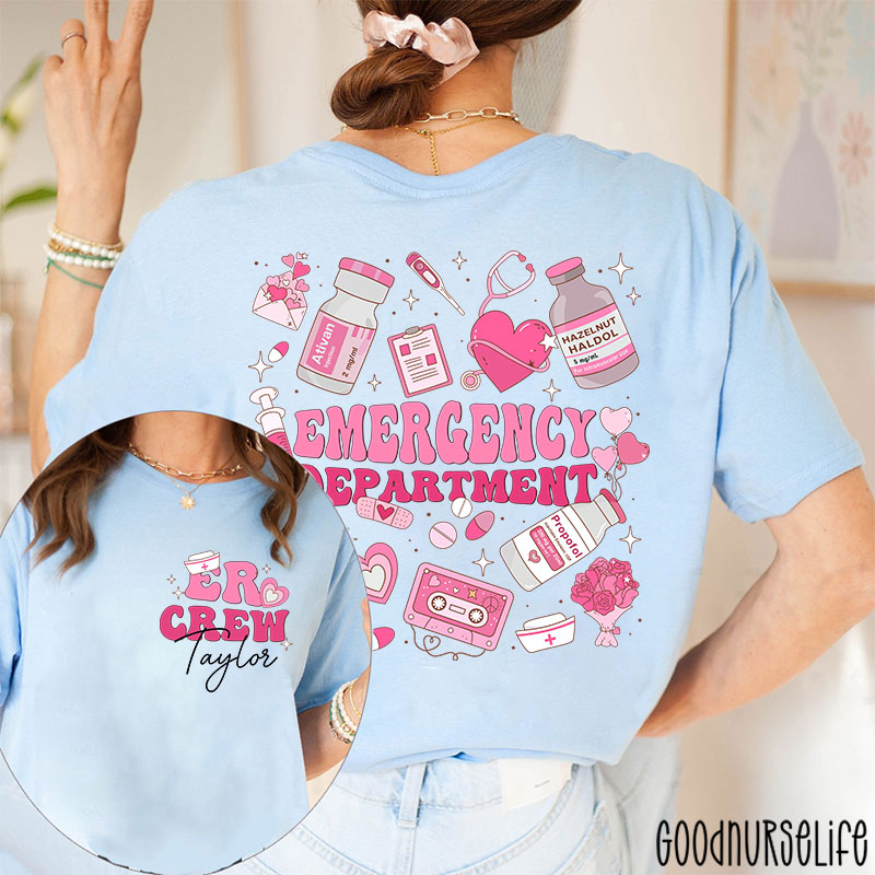Personalized Emergency Department Valentine Emergency Room Nurse Two Sided T-Shirt