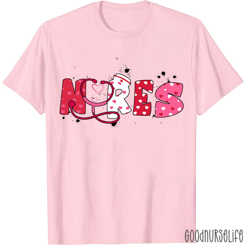 Pink Heart Valentine Vibes Nurse T-Shirt