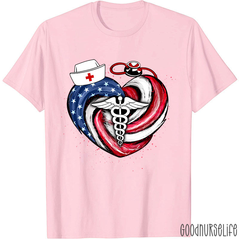 Heart-Shaped Stars And Stripes Vortex Nurse T-Shirt