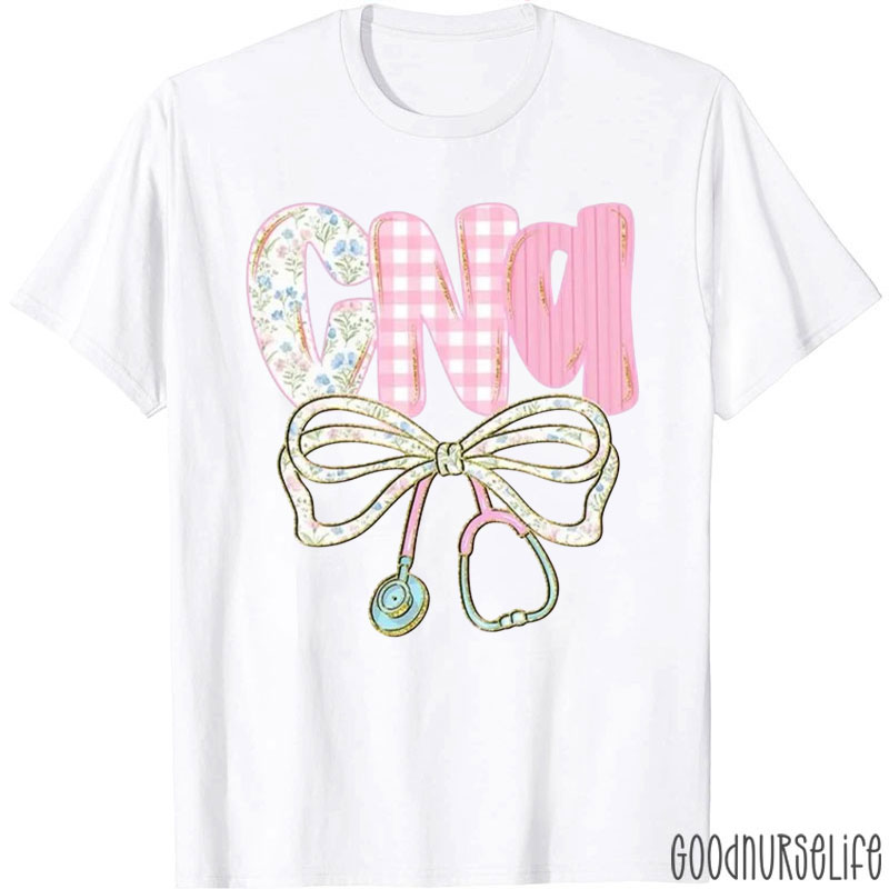 Personalized Floral Stethoscope Coquette Bow Nurse Life T-Shirt