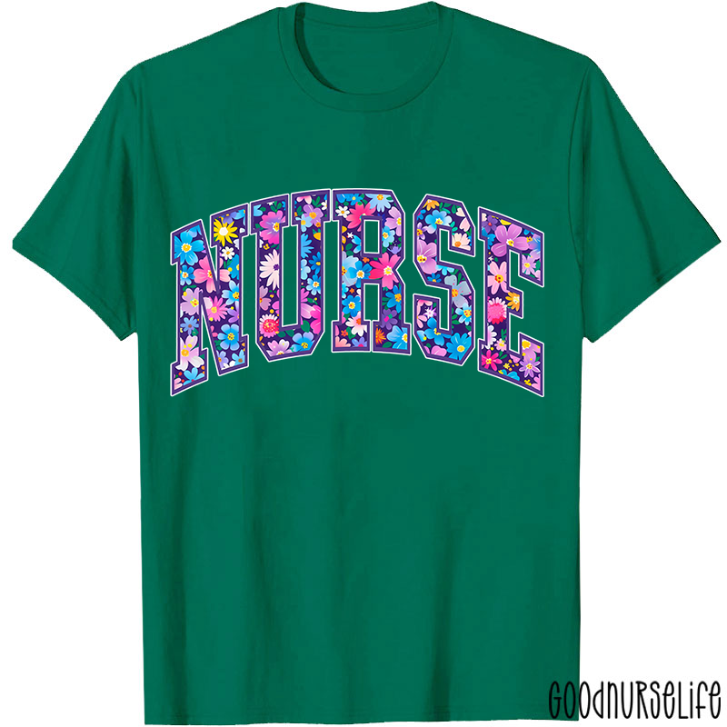 Flower Pattern Floral Nurse T-Shirt