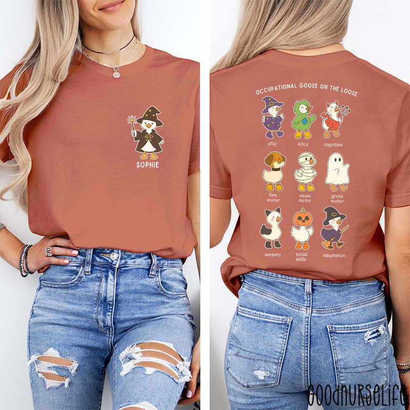 Halloween Silly Goose Cute Occupational Therapy Two Sided T-Shirt