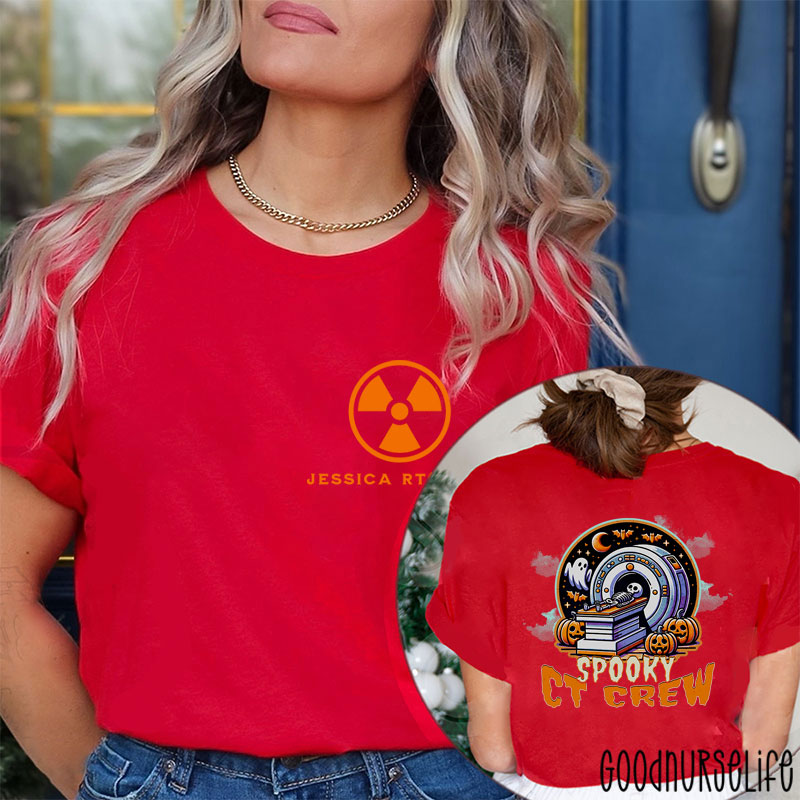Personalized Halloween Radiology Spooky CT Crew Two Sided T-Shirt