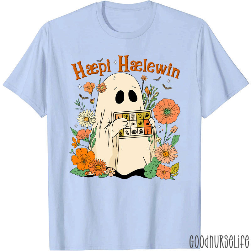 Happy Halloween Ghost With Floral T-Shirt