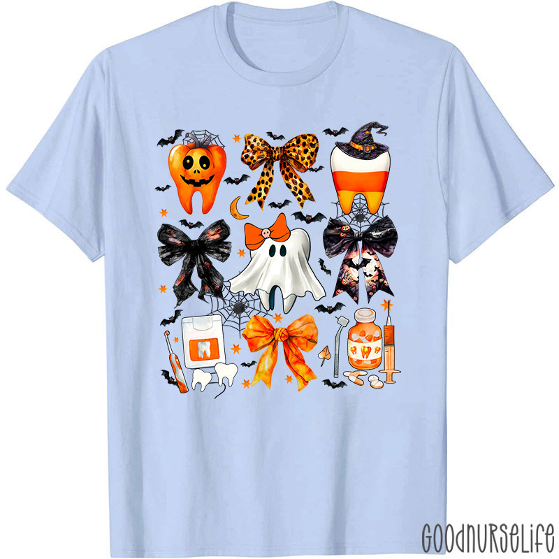 Halloween Spooky Tooth Dental And Bows T-Shirt