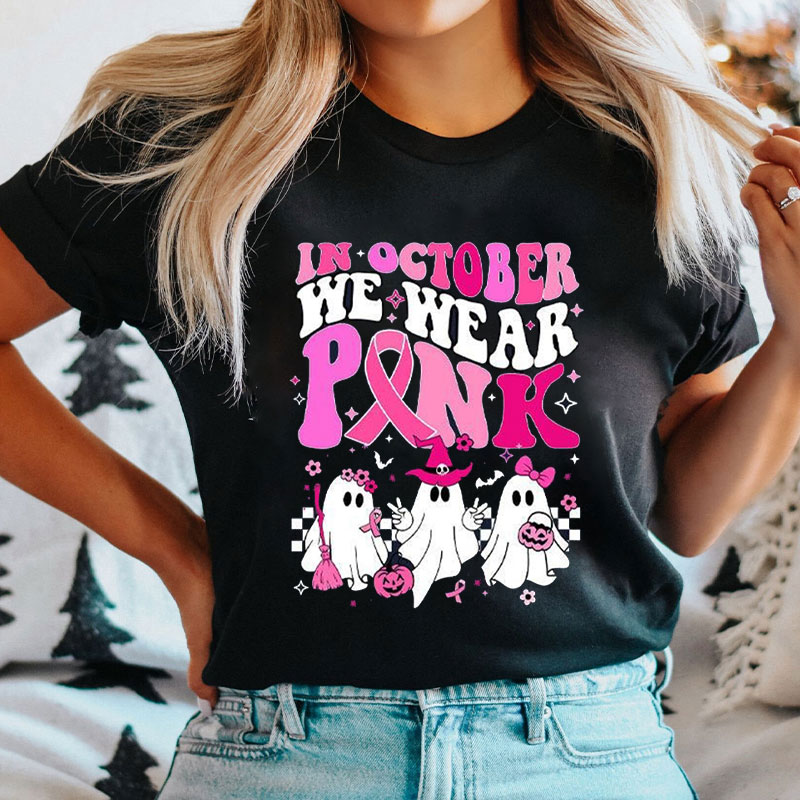 In October We Wear Pink Cute Ghost Nurse T-Shirt