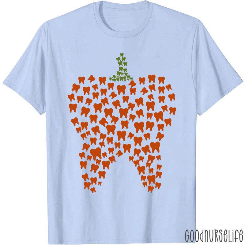 Halloween Pumpkin Typography Teeth T-Shirt