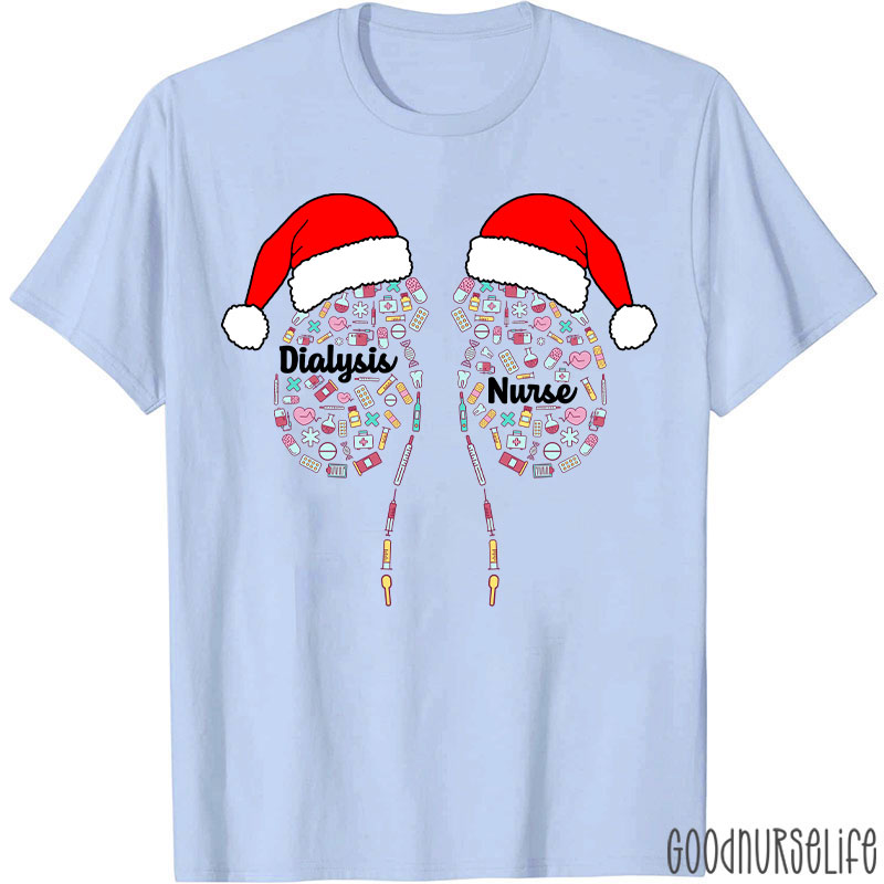 Kidney With Santa Hat Dialysis Nurse T-shirt