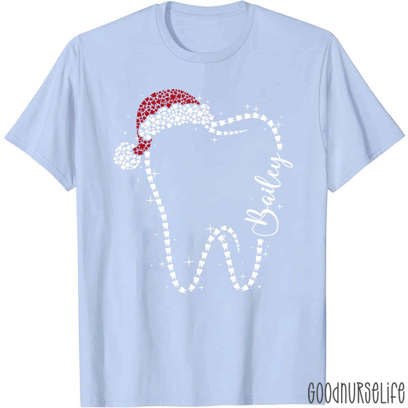 Personalized Festive Tooth Santa Hat T-Shirt