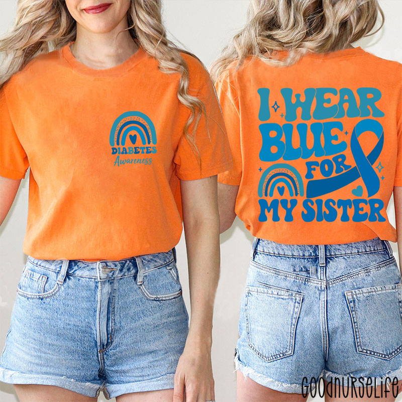 Personalized Diabetes Awareness Blue Rainbow Nurse Two Sided T-Shirt