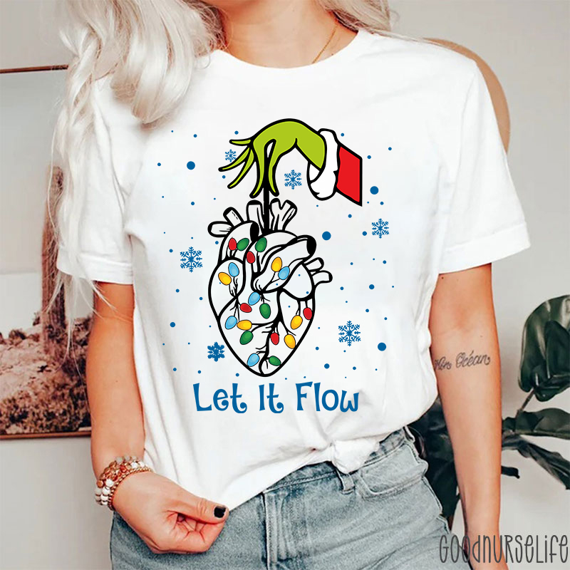 Cardiac Christmas Let It Flow Heart  Nurse T-Shirt