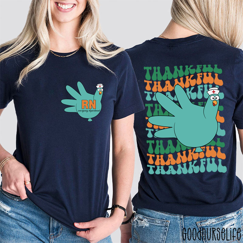 Personalized Thankful Nurse Turkey Nurse Two Sided T-Shirt