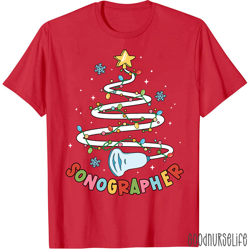 Sonographer Christmas Tree Nurse T-shirt