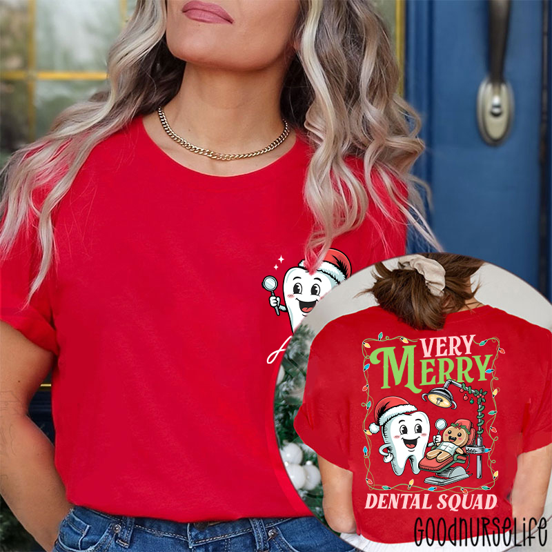 Personalized Name Very Merry Dental Squad Two Sided T-Shirt