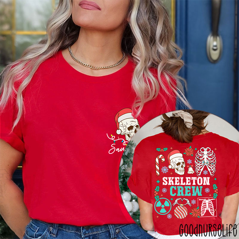 Personalized Name Skeleton Crew Radiology Two Sided T-Shirt