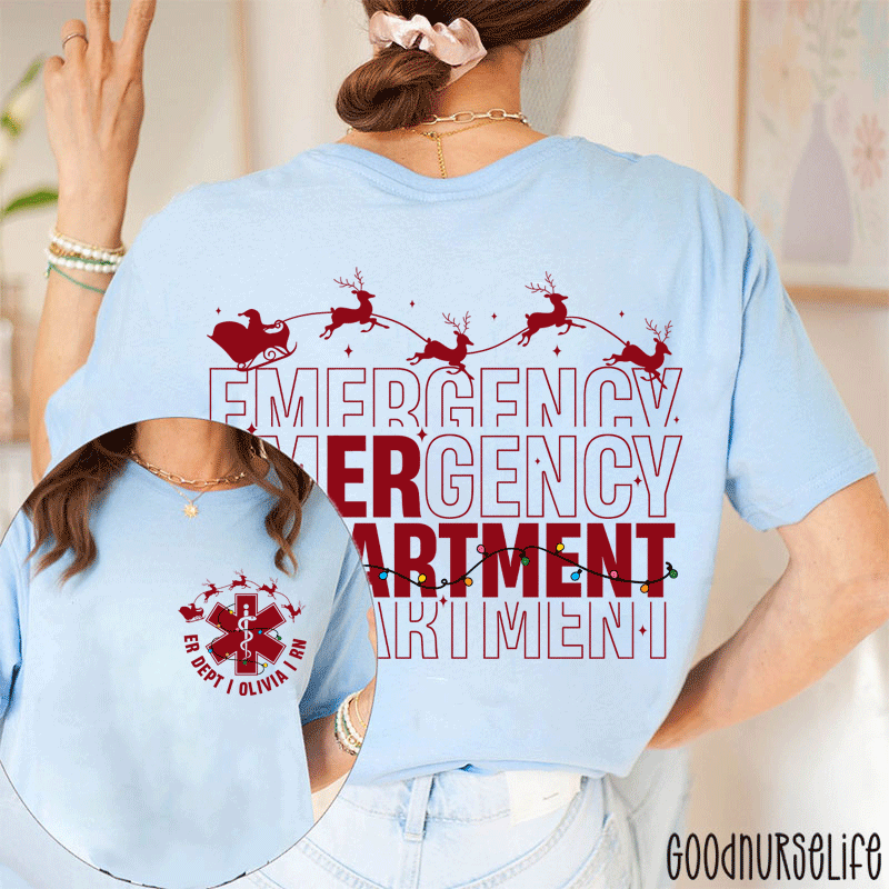 Personalized Christmas Emergency Department Nurse Two Sided T-Shirt