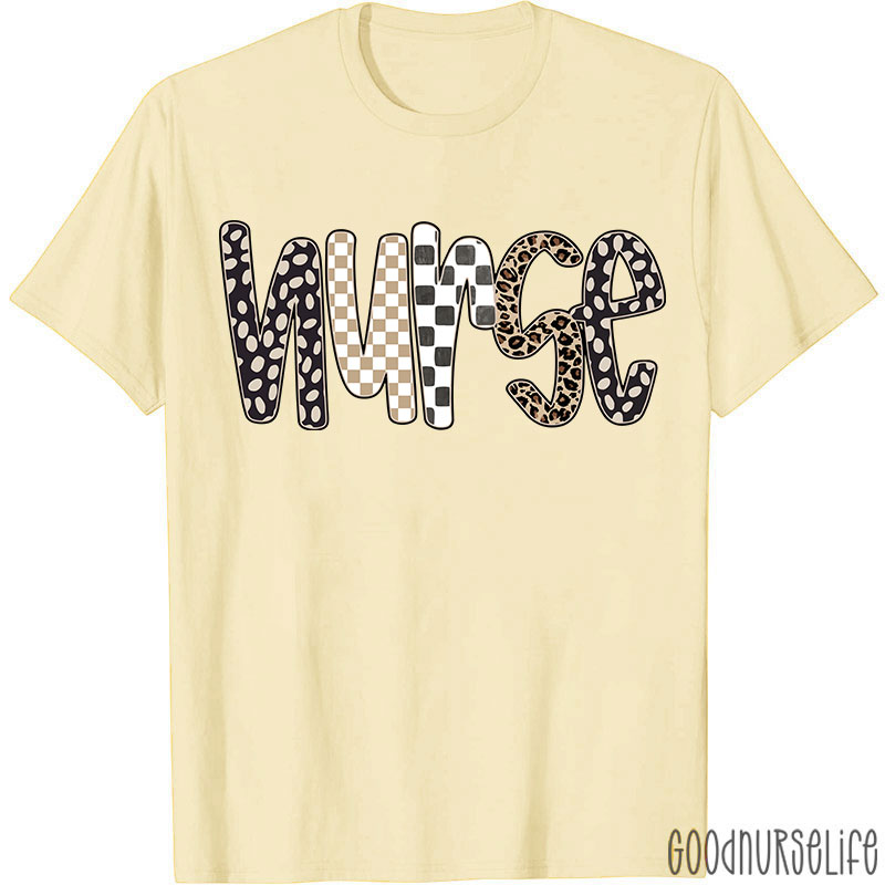 Retro Checkered And Leopard Nurse T-shirt