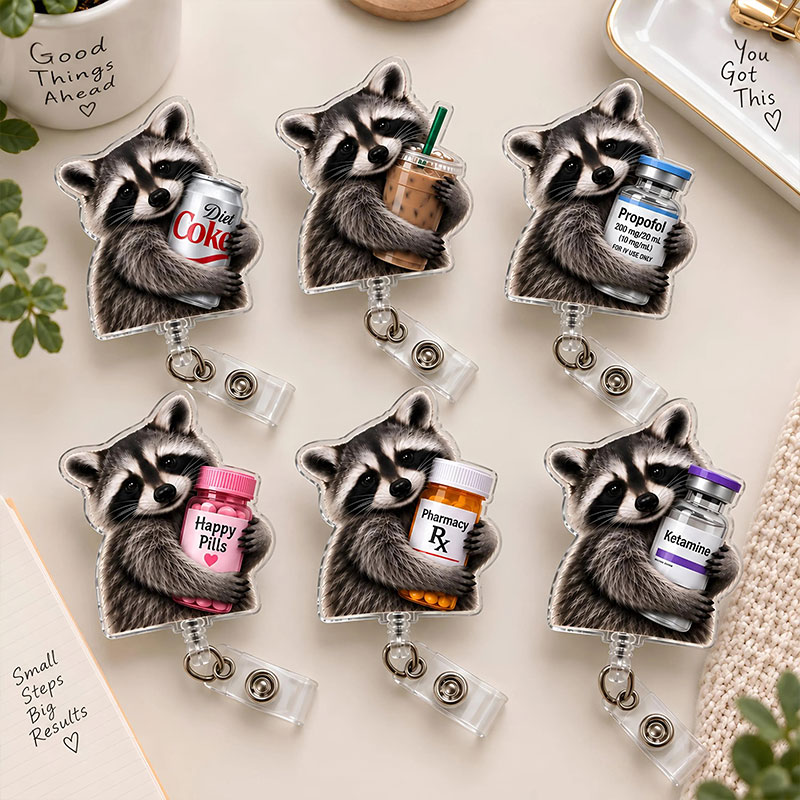Funny Raccoon Medical Badge Reel