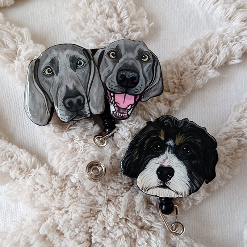 Personalized Cute Pet Portrait Hand‑Painted Style Badge Reel