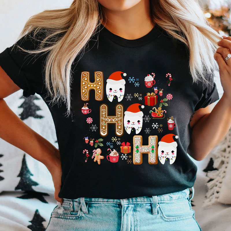 HO HO HO Tooth Characters With Gingerbread T-Shirt