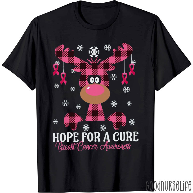 Hope For A Cure Breast Cancer Awareness Christmas Nurse T-Shirt