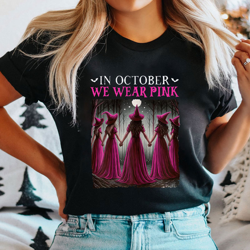 October Pink Witch Breast Cancer Awareness Nurse T-Shirt