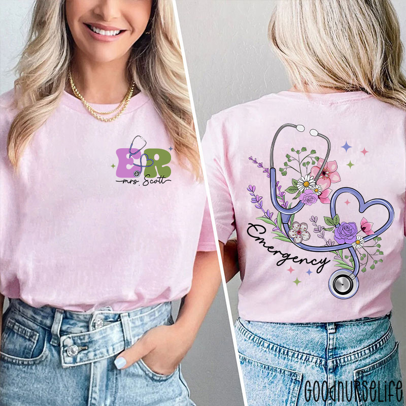 Personalized Name Emergency Nurse Two Sided T-Shirt