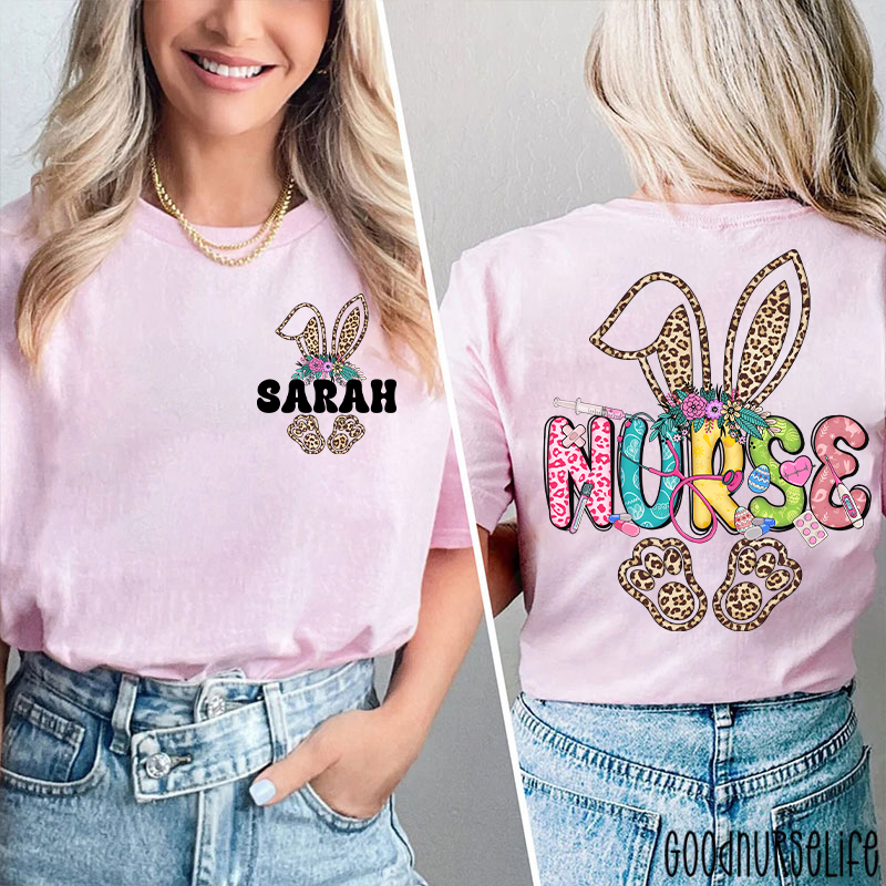 Personalized Easter Nurse Bunny Nurse Two Sided T-Shirt