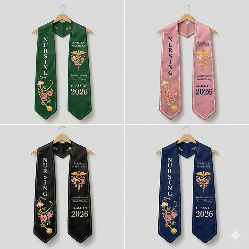 Personalized Name Flower Stethoscope Nursing Graduation Stole