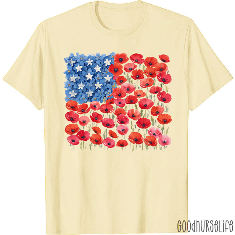 Floral USA Flag 250th Anniversary Nurse T-Shirt