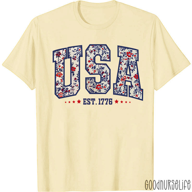 Retro Floral USA Nurse T-Shirt