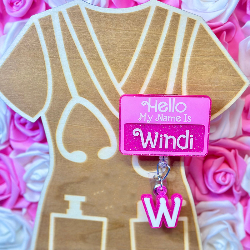 Personalized Hello My Name Is Initial Glitter Nurse Badge Reel