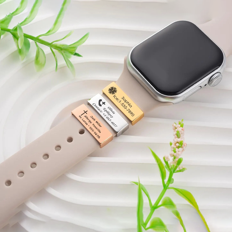 Personalized Medical Alert Engraved Watch Band Slide