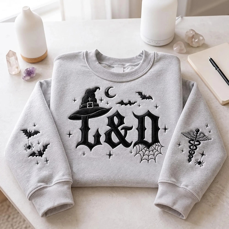 Personalized Bat Spider Web Embroidered Nurse Sweatshirt